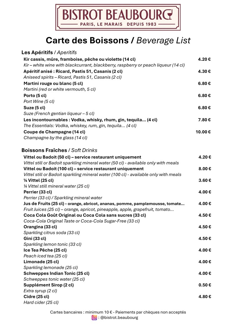 Bistrot Beaubourg menu 4