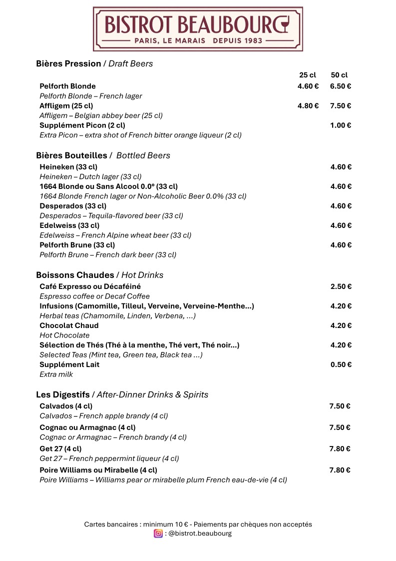 Bistrot Beaubourg menu 5