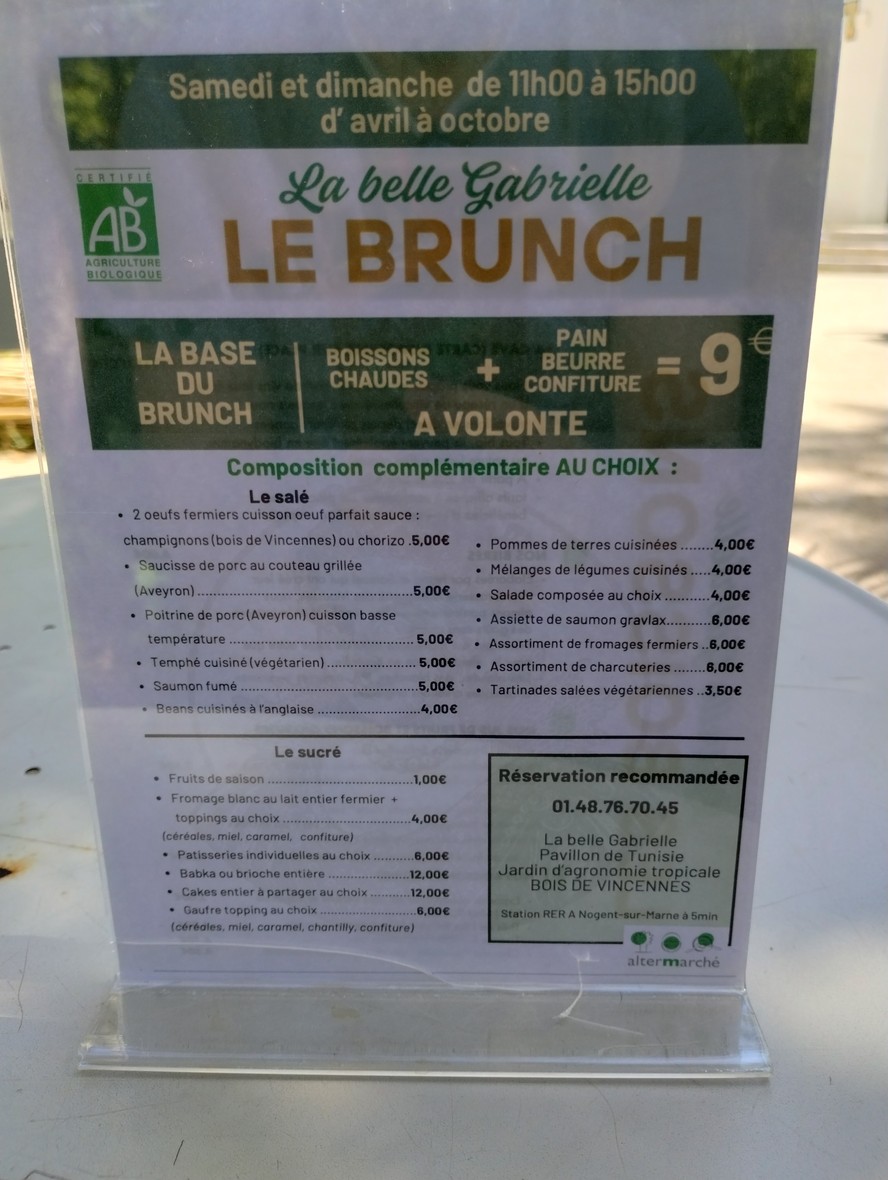 La Belle Gabrielle - cantine du jardin menu 1