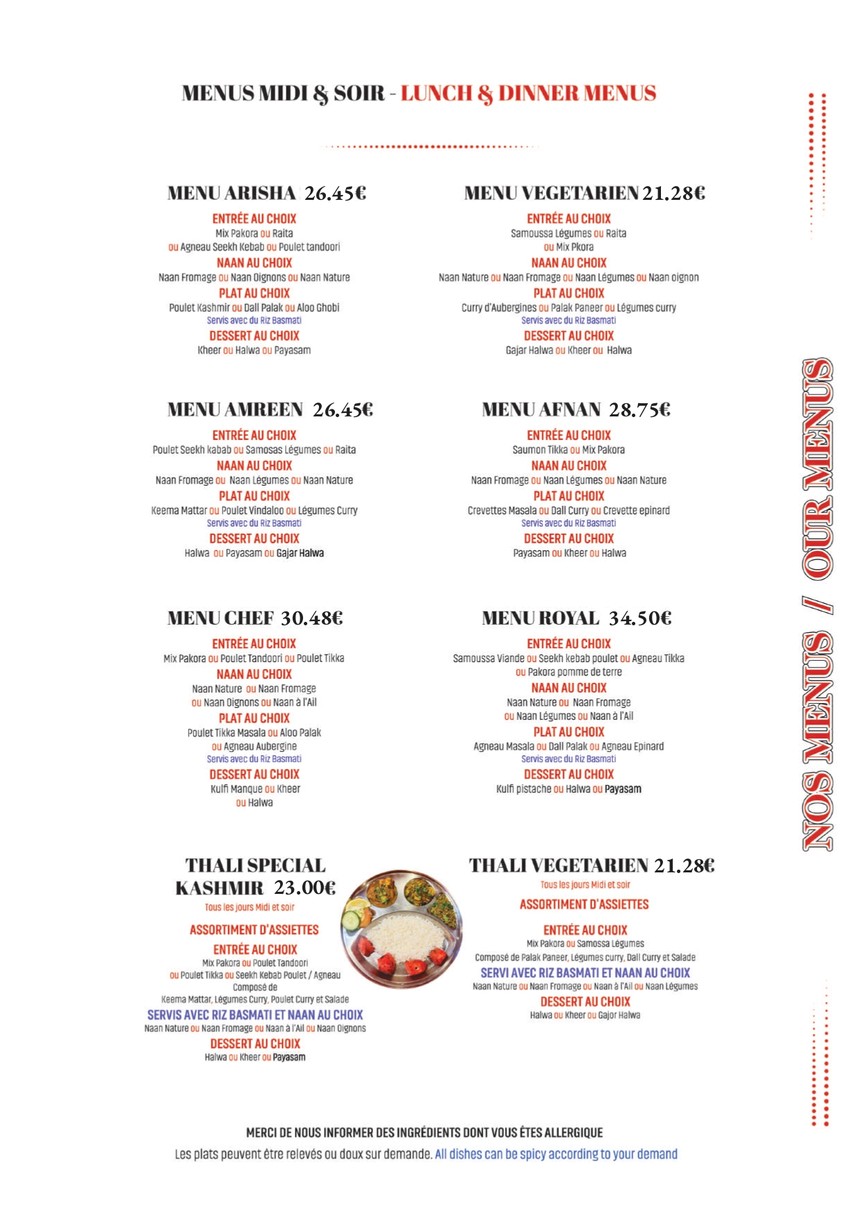 Vallée du Kashmir menu 2