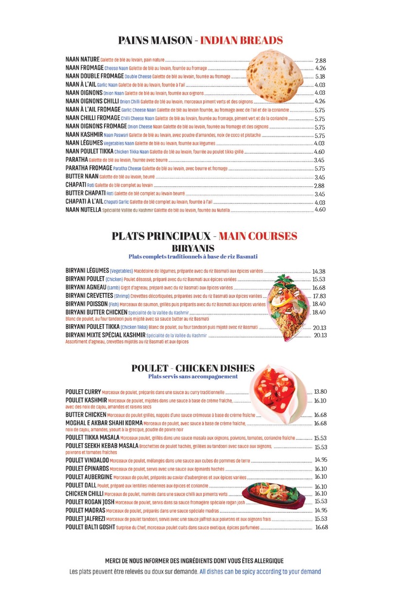 Vallée du Kashmir menu 3