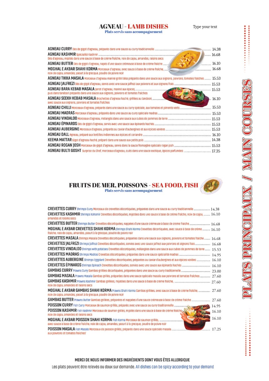 Vallée du Kashmir menu 4