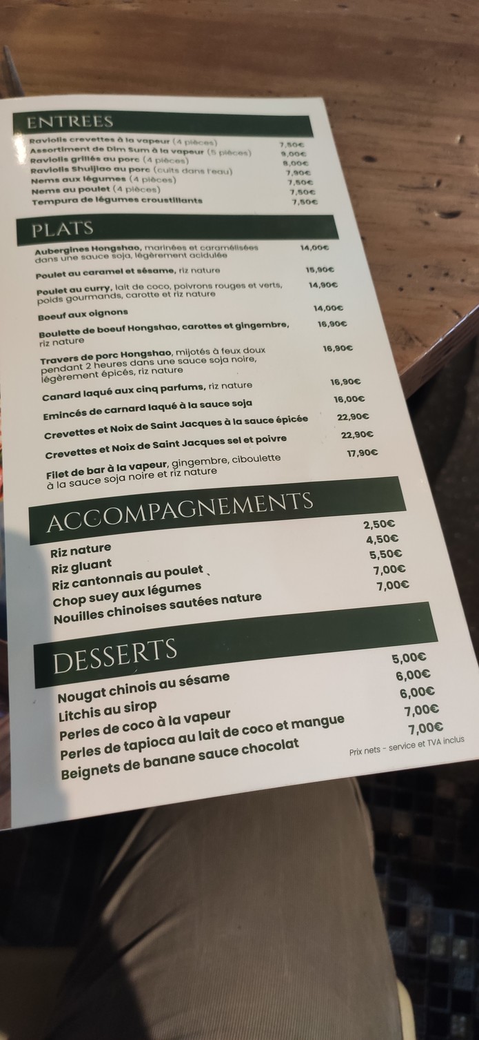 Le Lys d'Or menu 1
