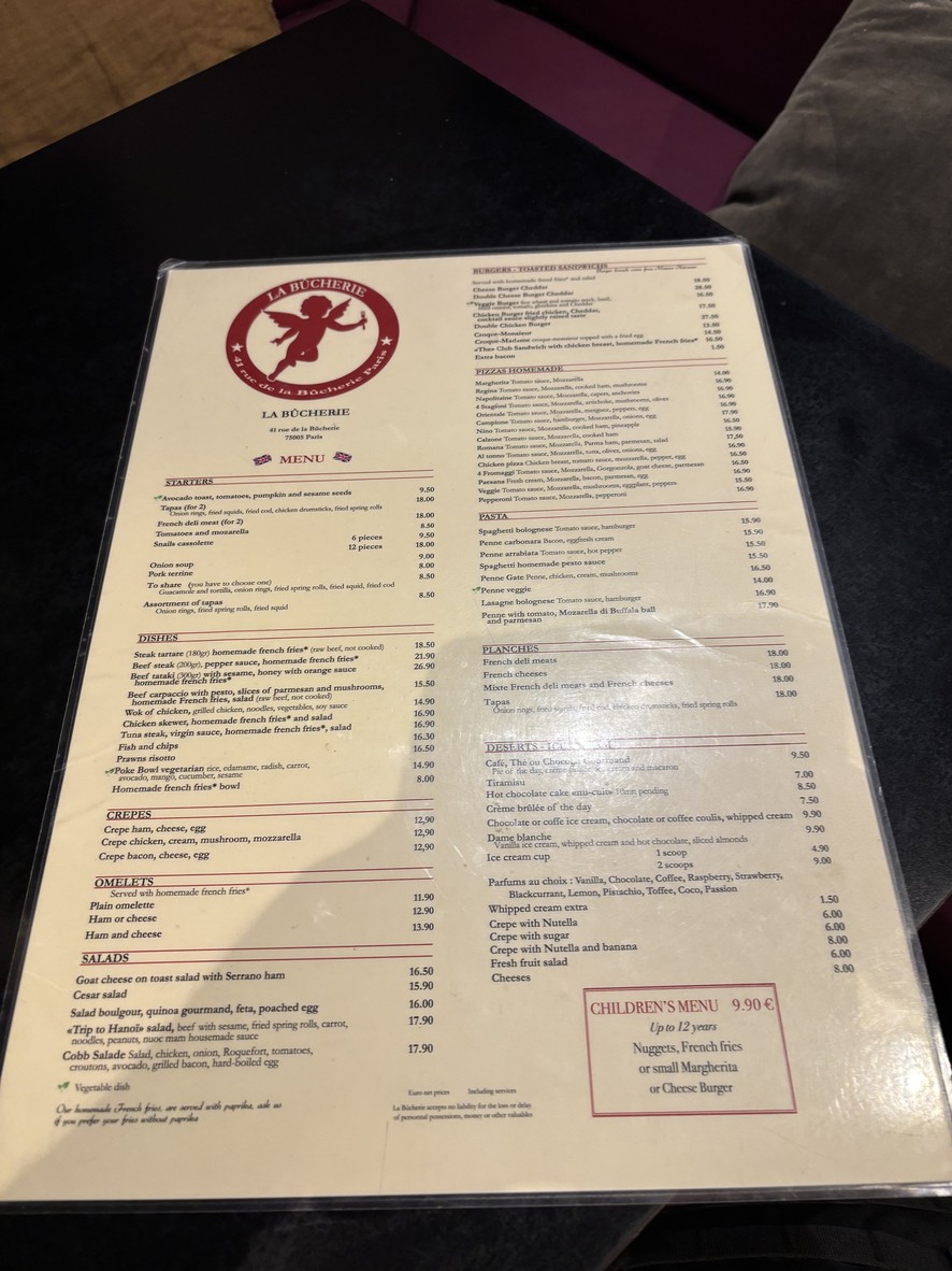 La Bûcherie menu 1