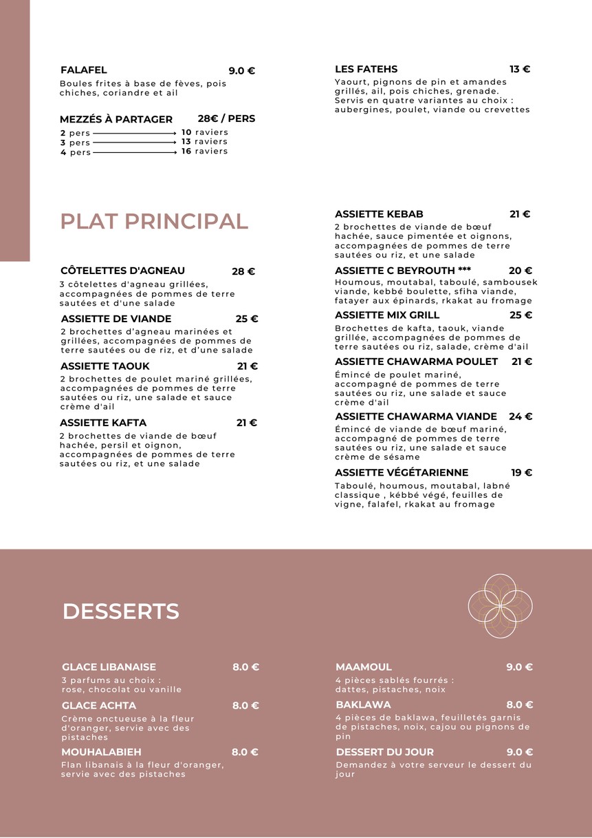 C Beyrouth menu 2