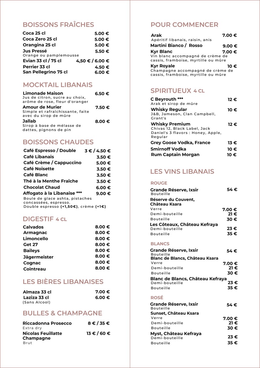 C Beyrouth menu 3