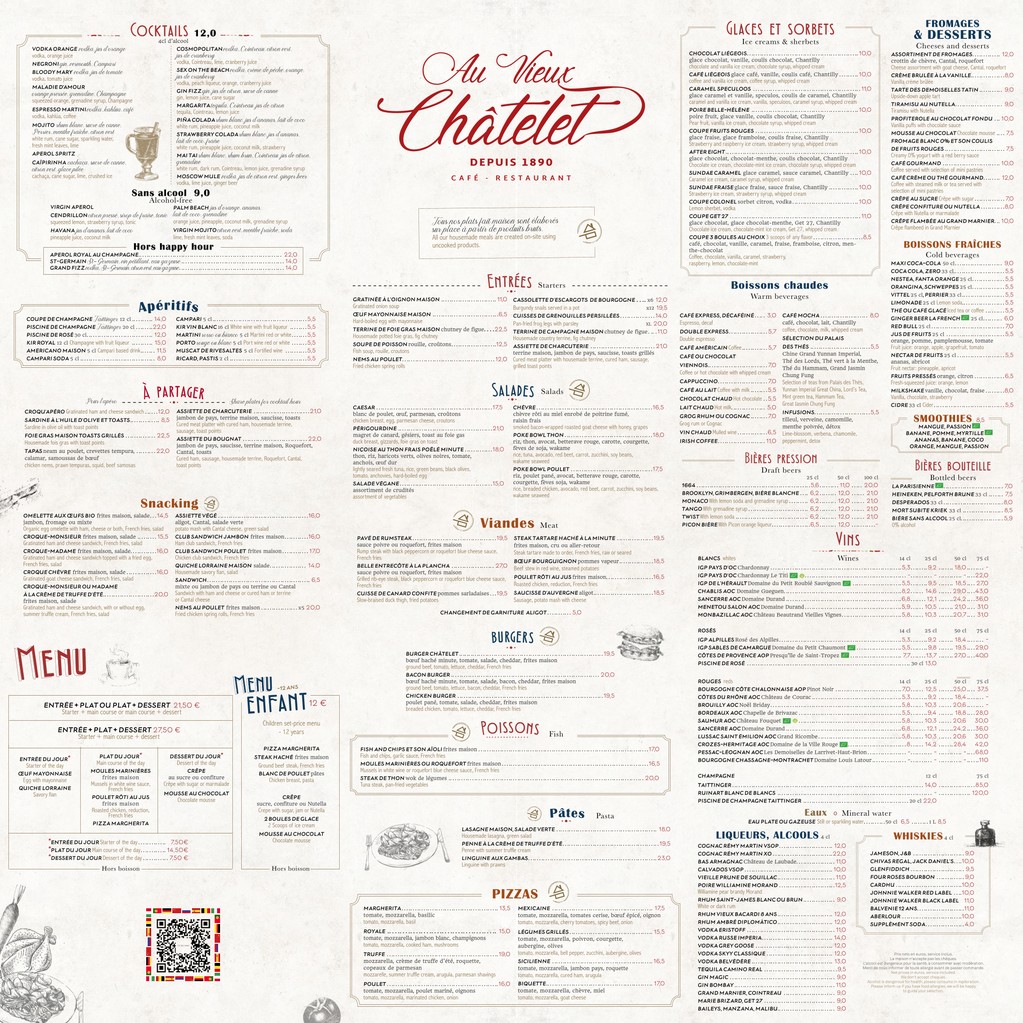 Au Vieux Châtelet menu 1