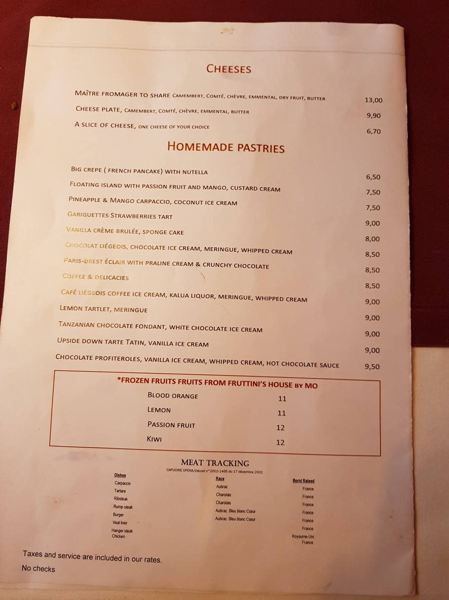 Les Capucines menu 4