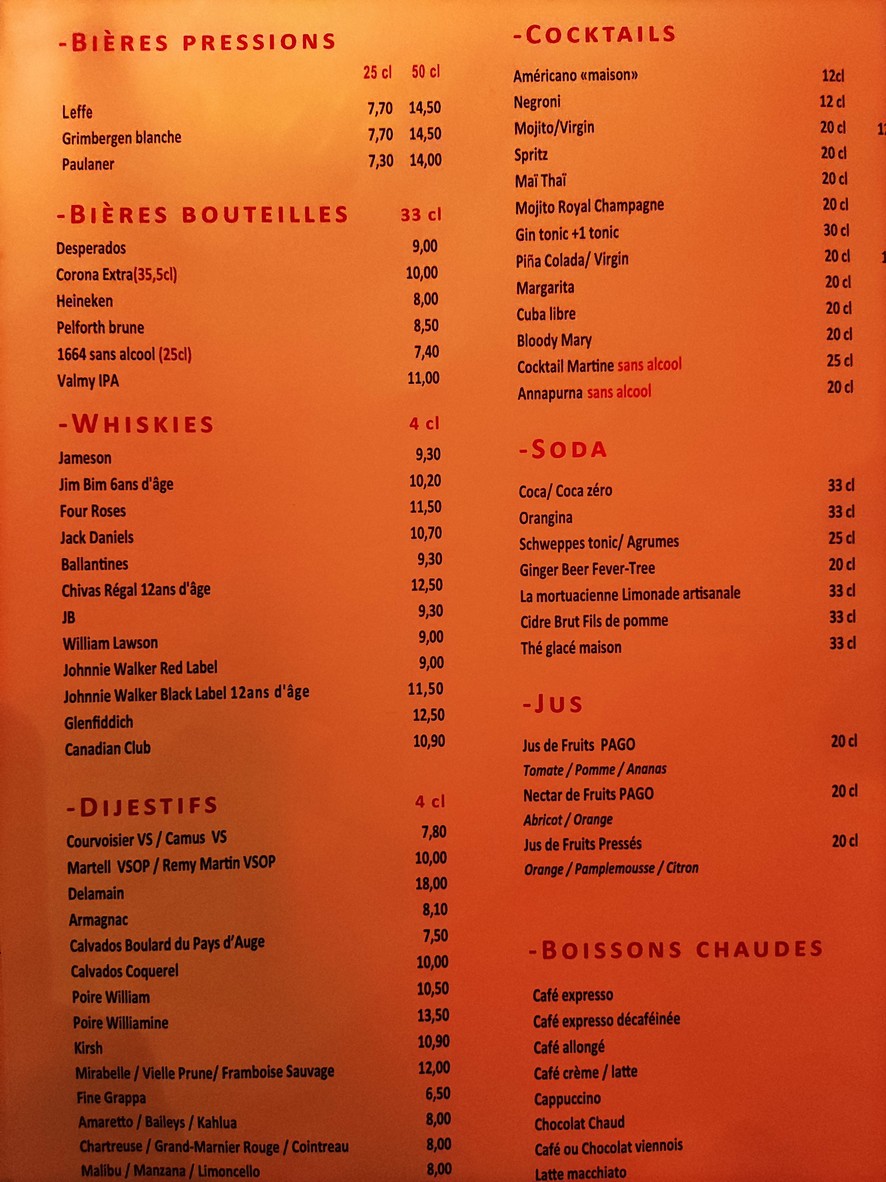 Les Capucines menu 5