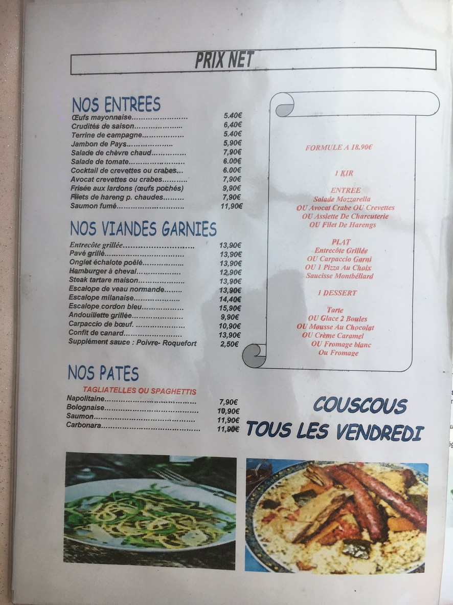 La Chaumonnerie menu 1