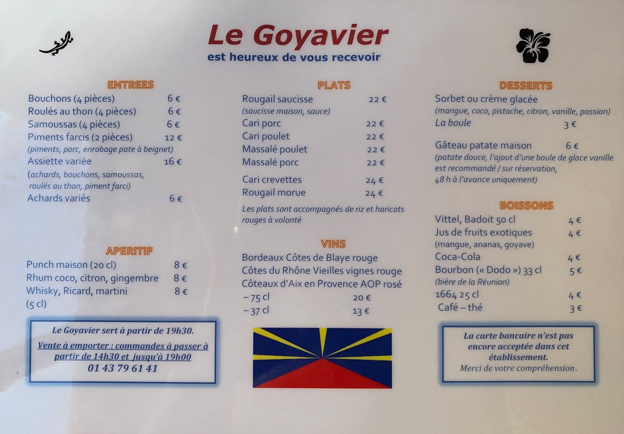 Le Goyavier menu 1
