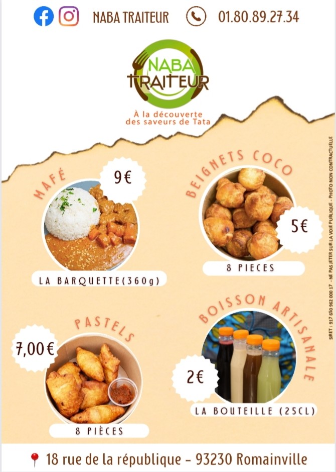 Naba Traiteur UNIQUEMENT le Marché (93230 Romainville) menu 1