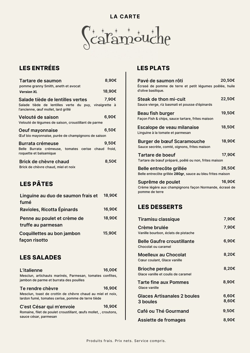SCARAMOUCHE menu 1
