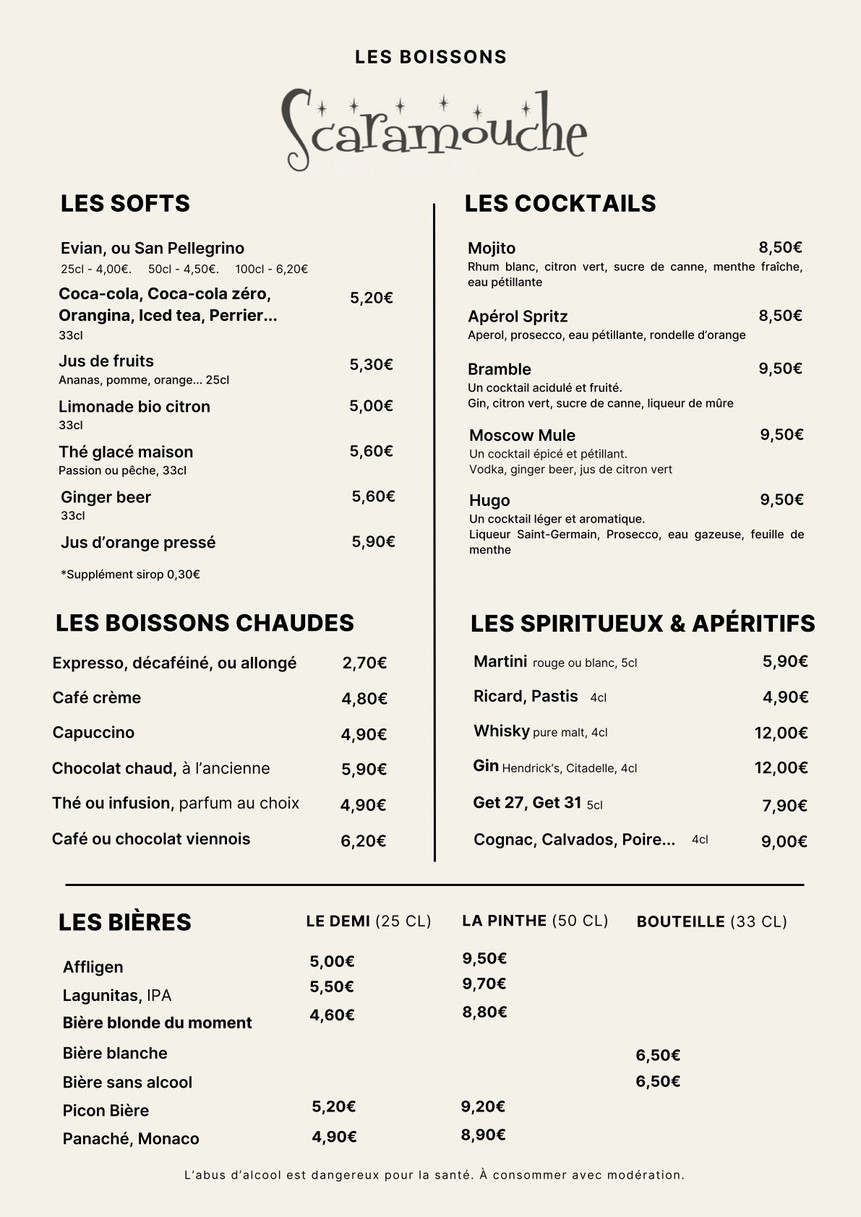 SCARAMOUCHE menu 3