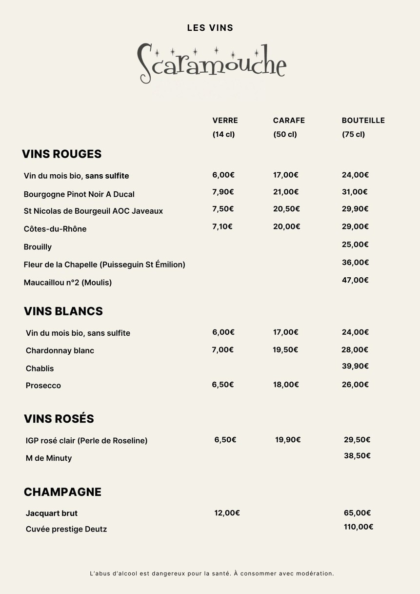 SCARAMOUCHE menu 4