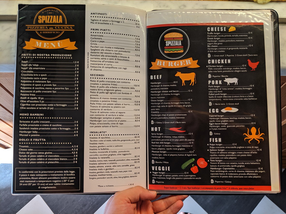 Spizzala menu 1
