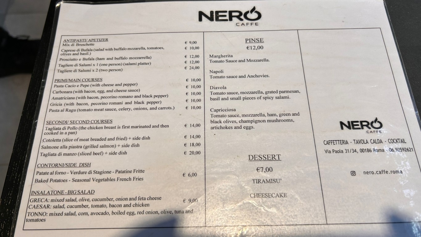 Bar Nero Caffé menu 1