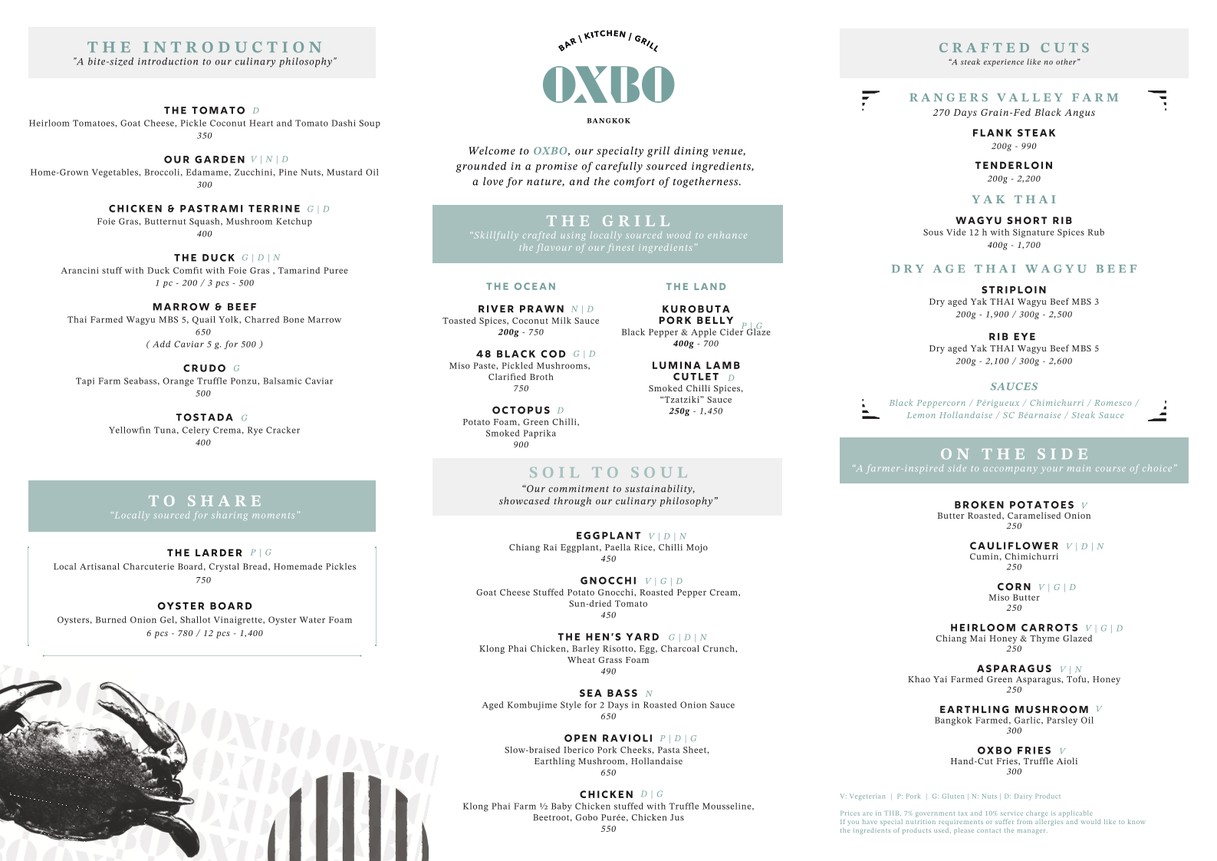 OXBO Bangkok menu 1