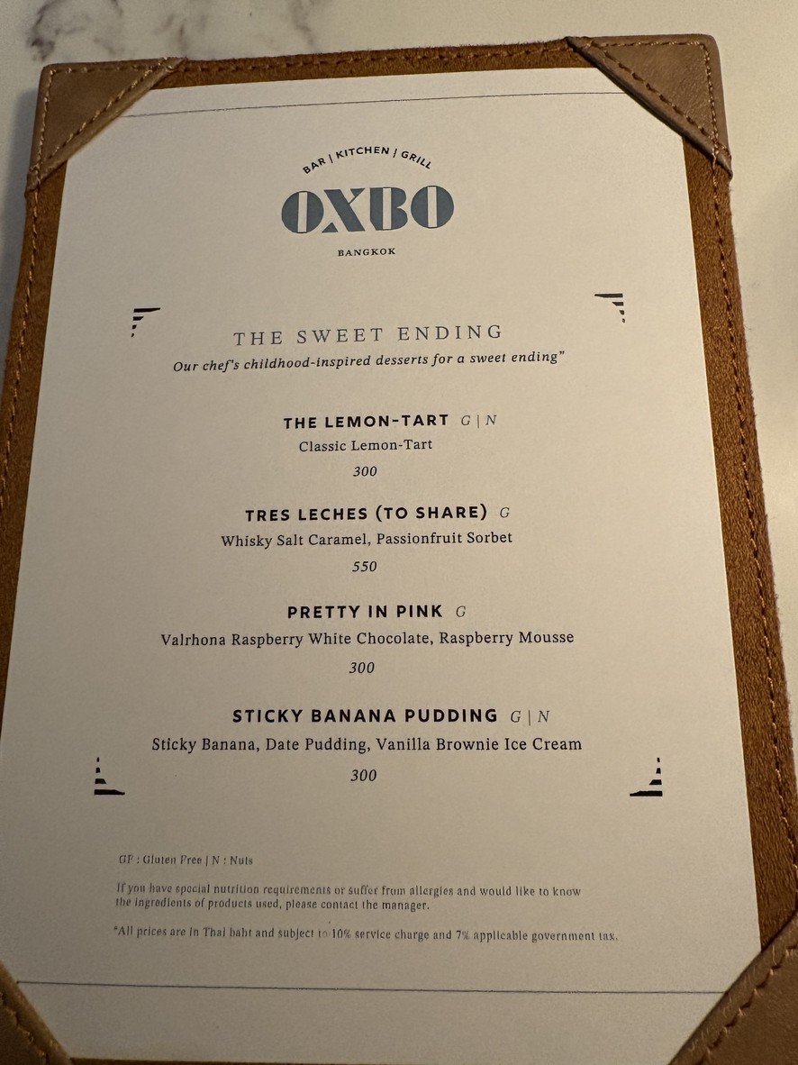 OXBO Bangkok menu 2