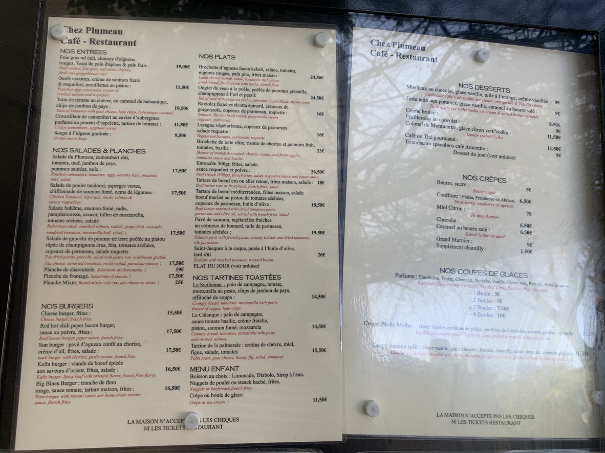 Chez Plumeau menu 1