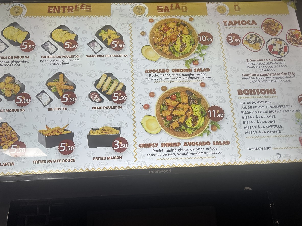 Afrik Asian's Soul Côté Seine menu 1