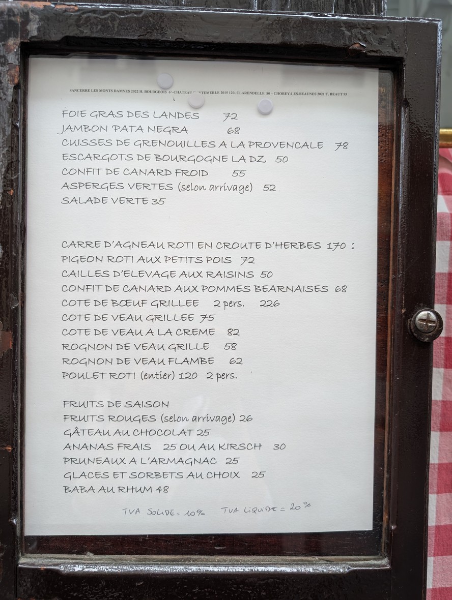 Chez l'Ami Louis menu 1