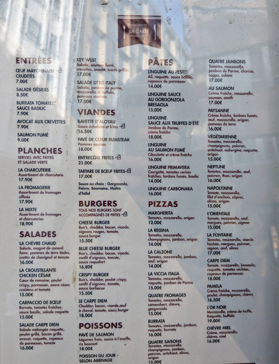 Brasserie Carpe Diem menu 1