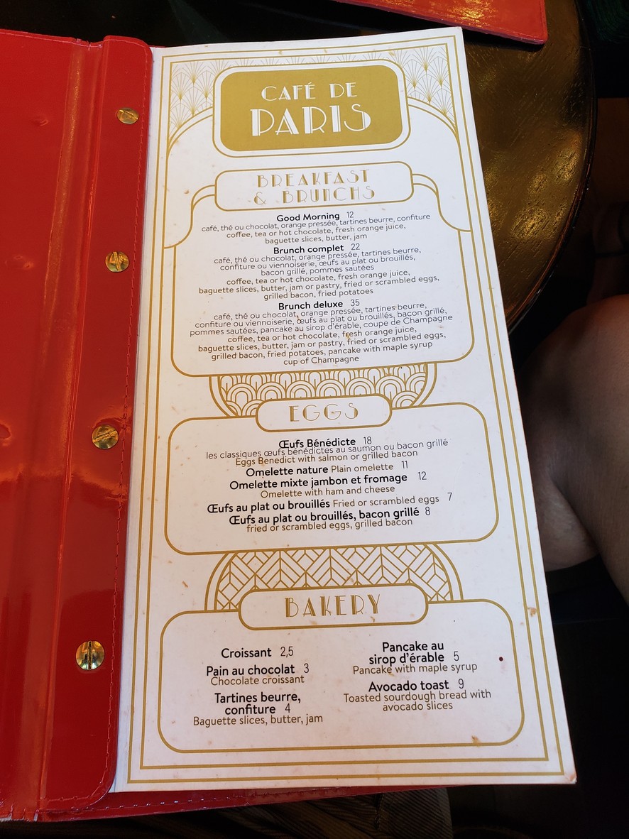 Le Café de Paris Friedland menu 1