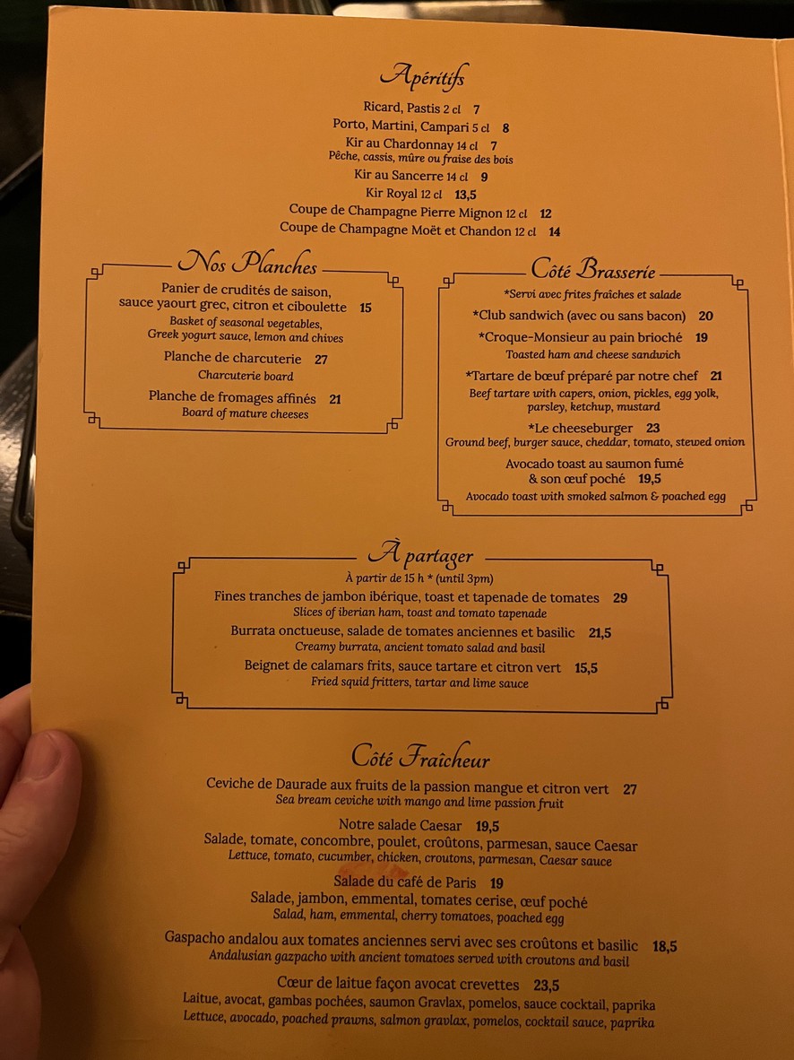 Le Café de Paris Friedland menu 2