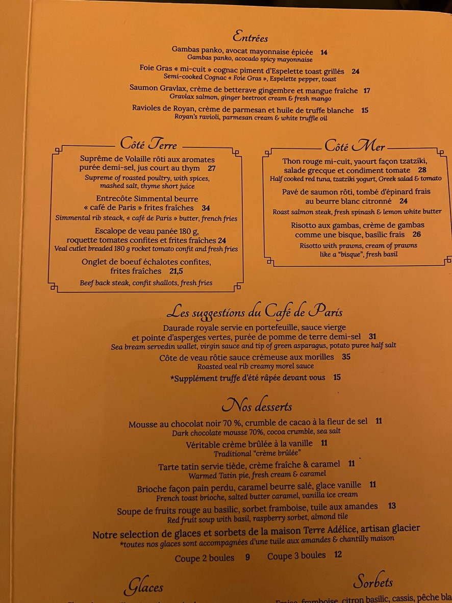 Le Café de Paris Friedland menu 4