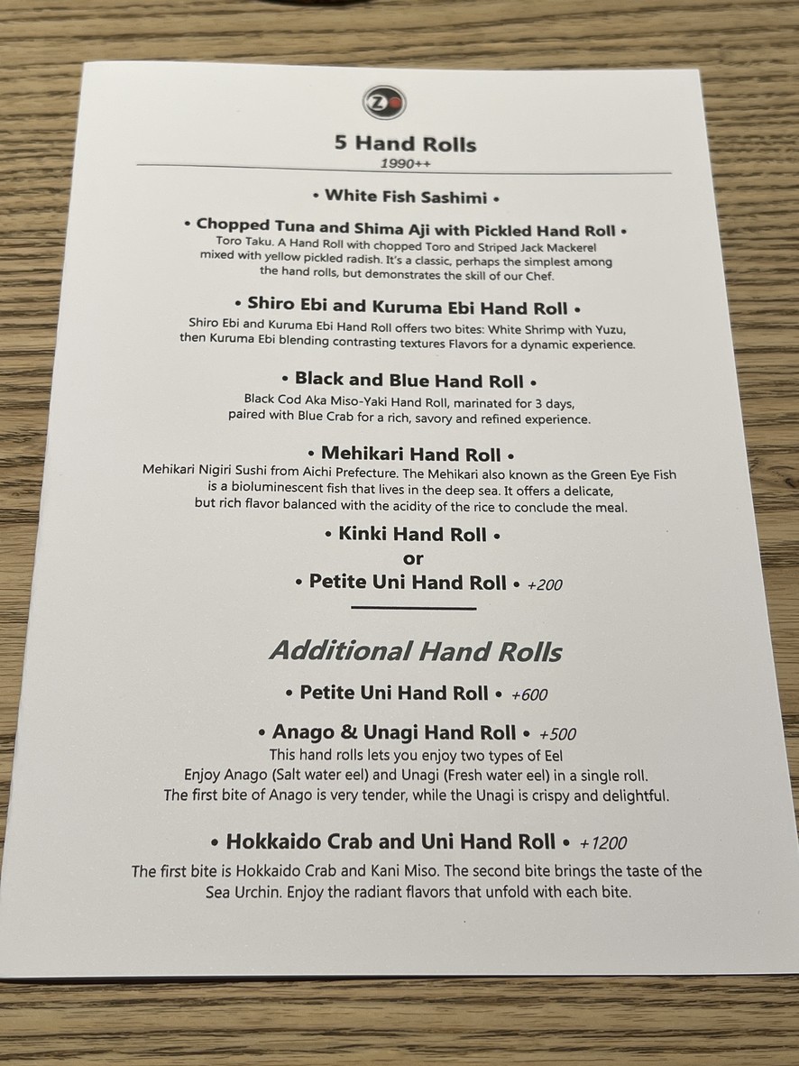 Sushi Zo menu 2