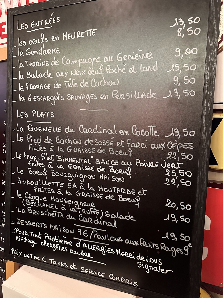 Le Cardinal Saint-Germain menu 1