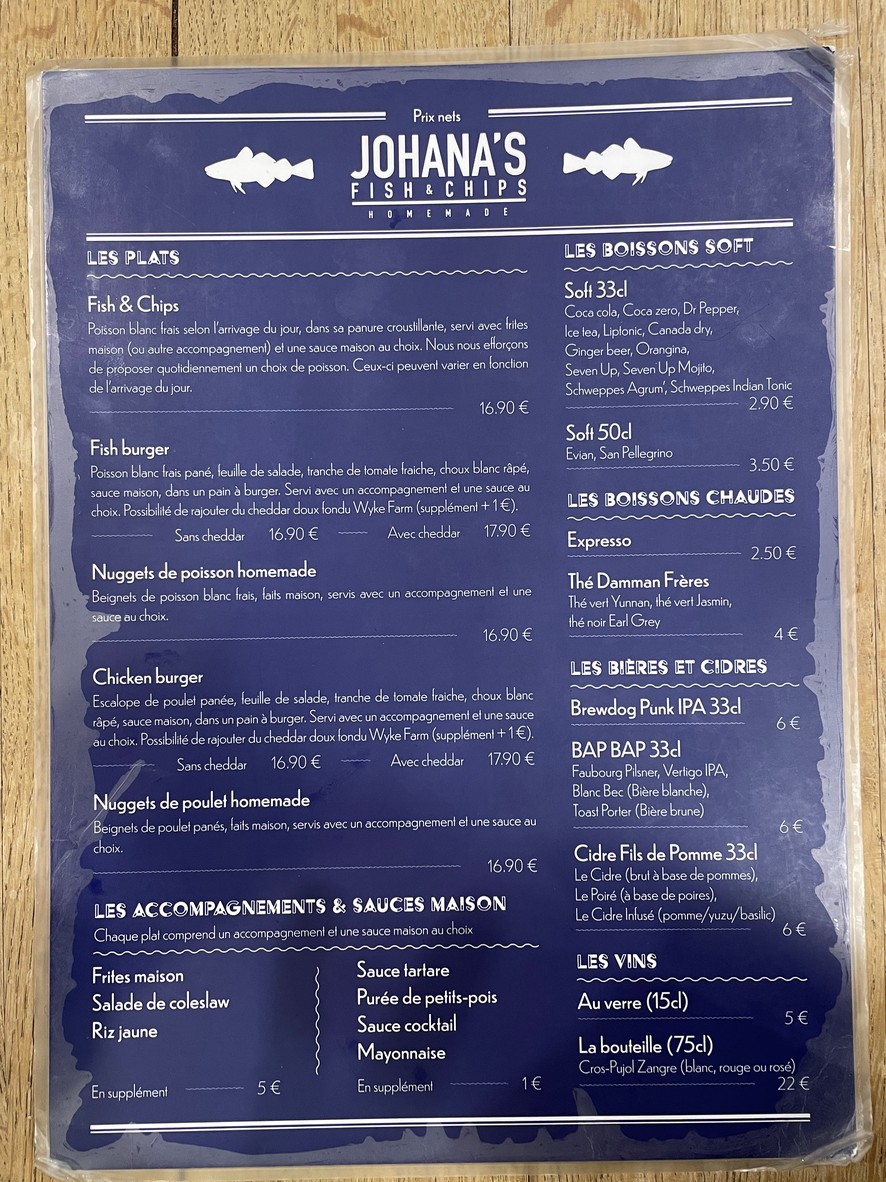 Johana's Fish & Chips menu 1