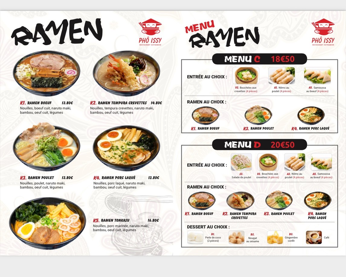 Pho issy menu 1