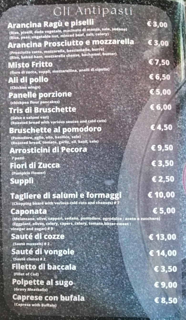 Arancina Matta pizza & carnazza menu 1