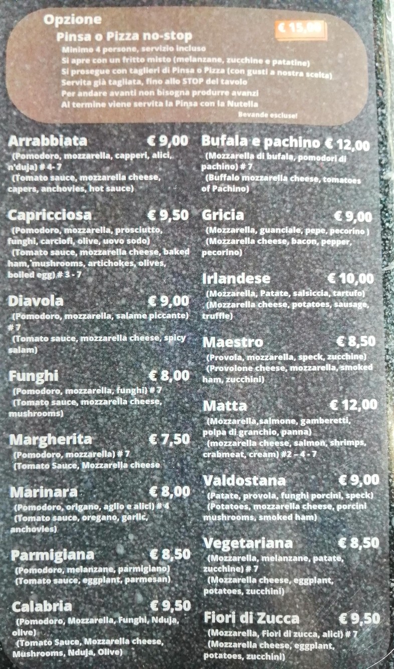 Arancina Matta pizza & carnazza menu 2
