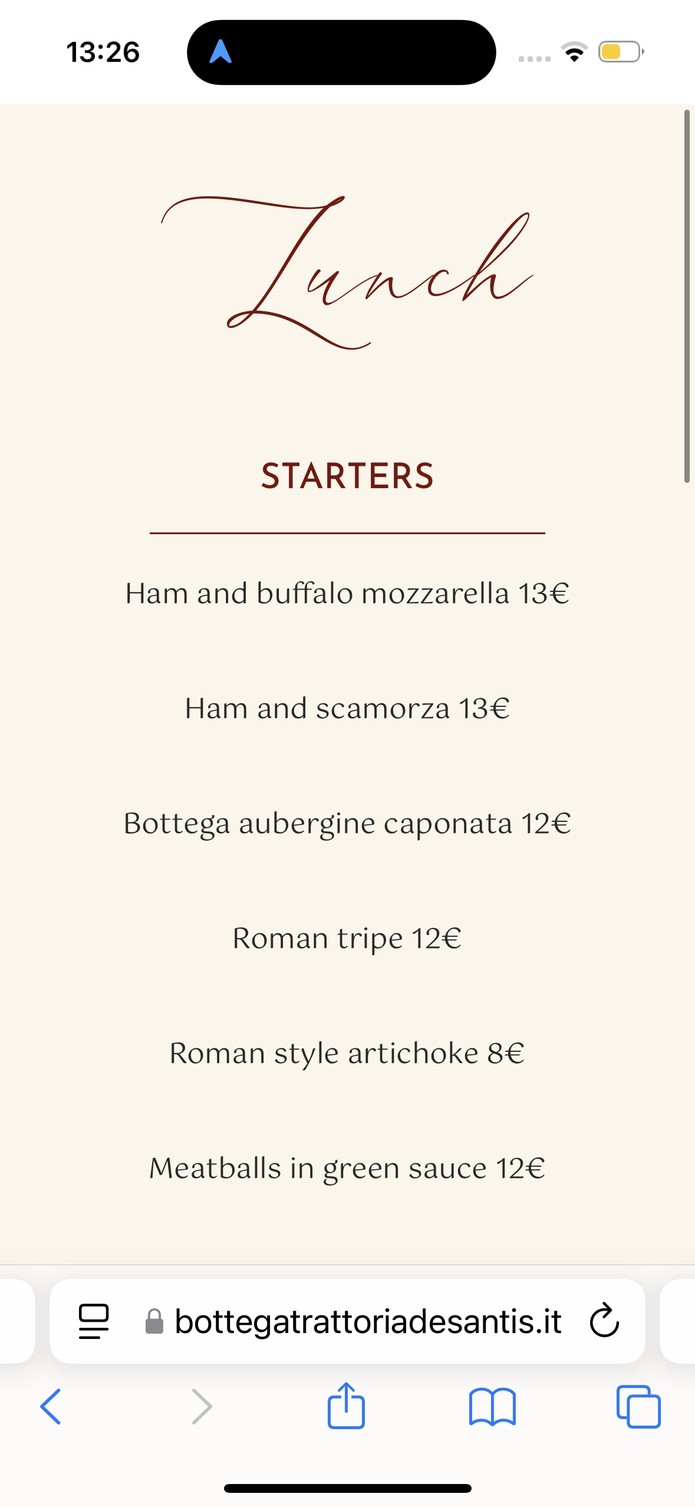 Bottega Trattoria De Santis menu 1