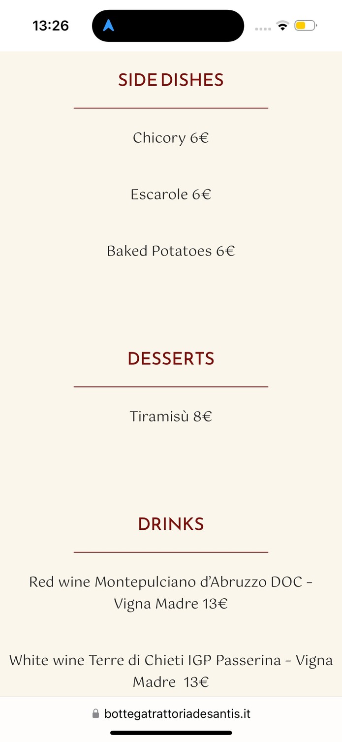 Bottega Trattoria De Santis menu 3