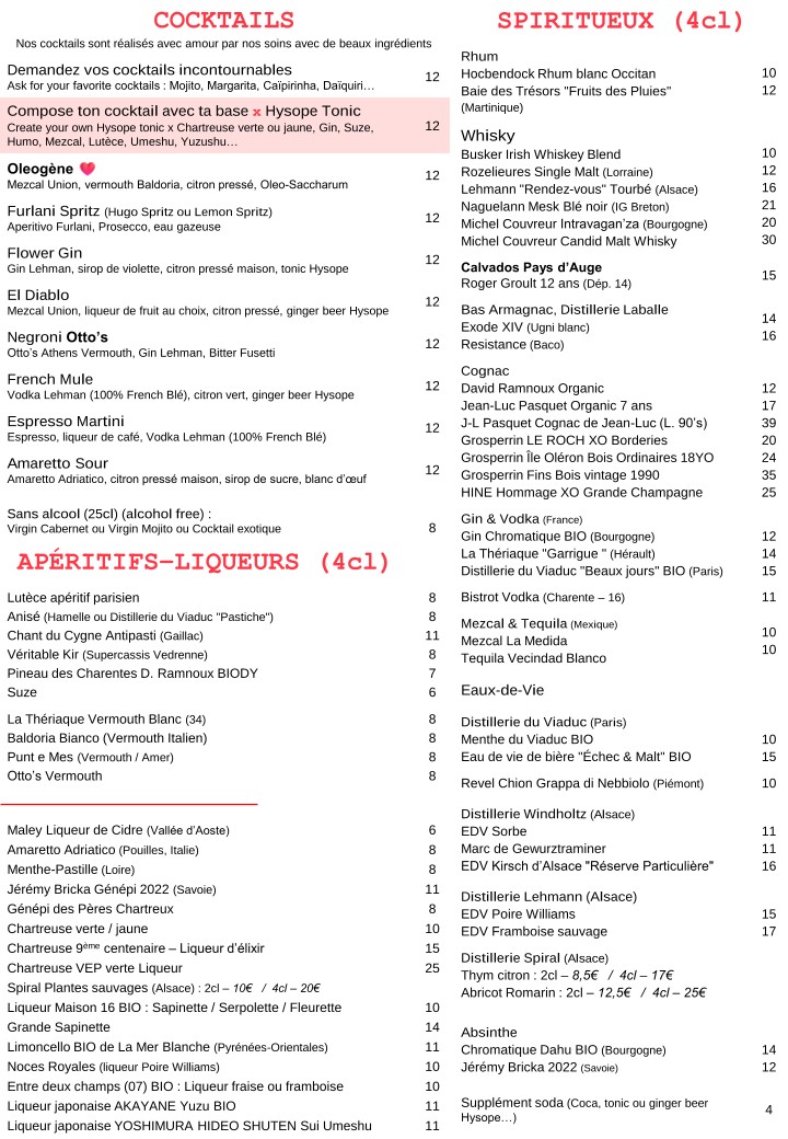 Chez Eugène menu 1