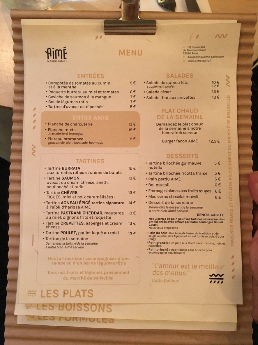 Aimé menu 1