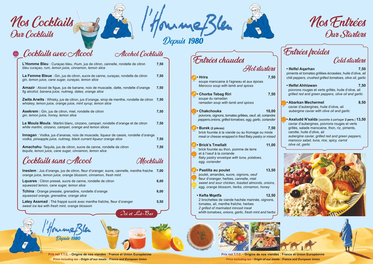 L'Homme Bleu menu 1