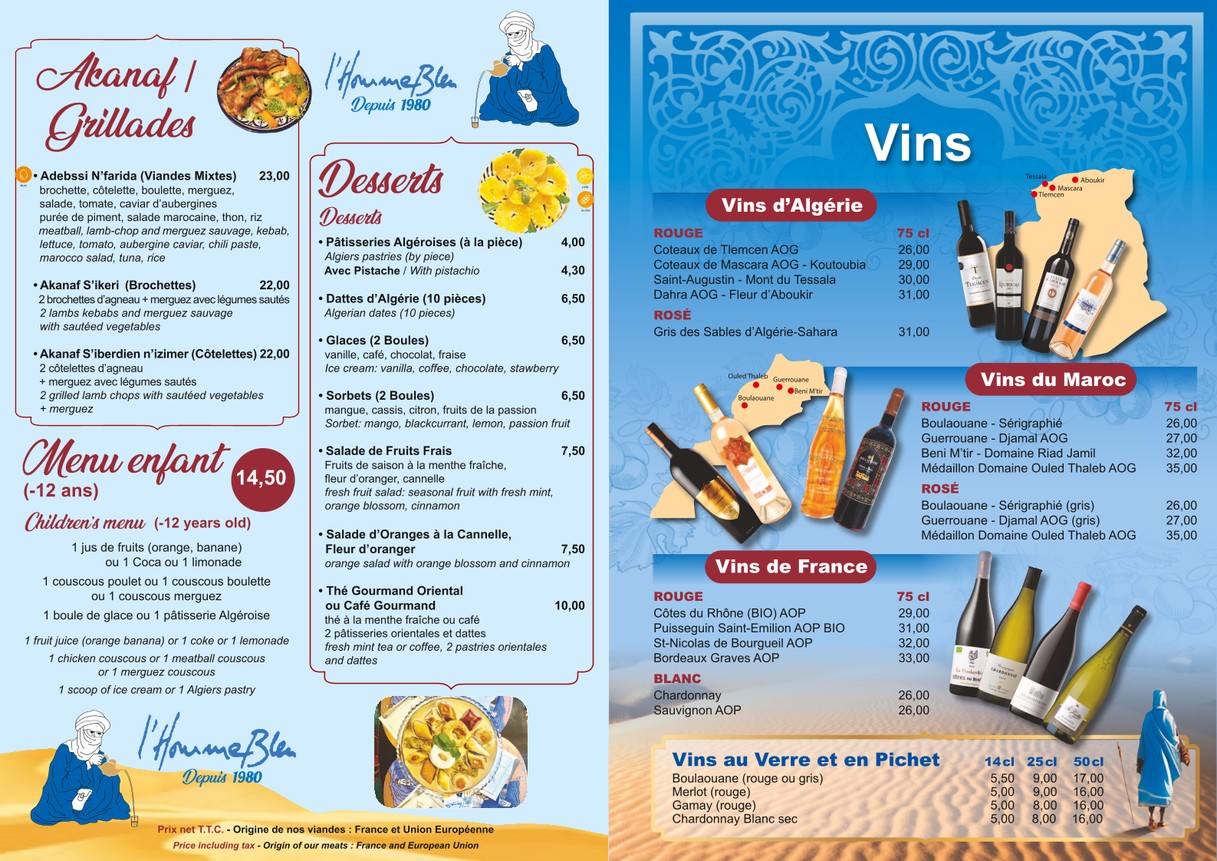 L'Homme Bleu menu 3