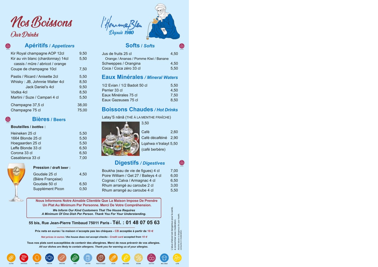 L'Homme Bleu menu 4
