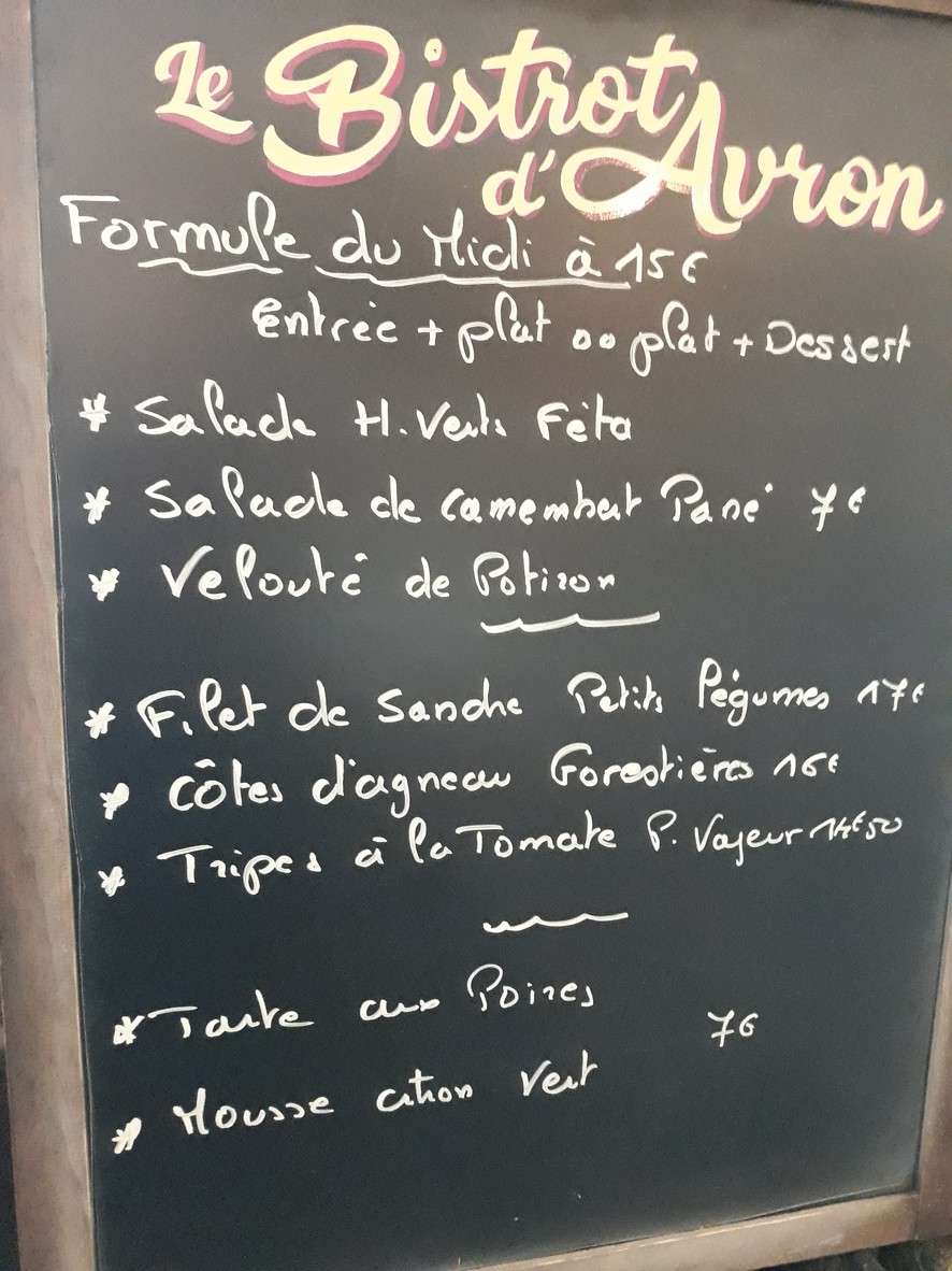 The bistro of Avron menu 1