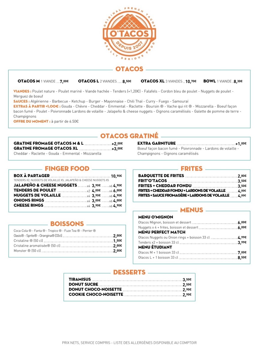 O'Tacos menu 1