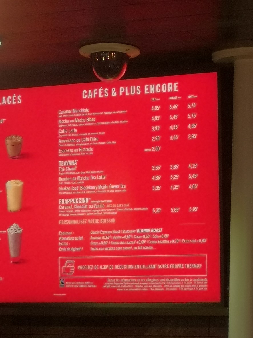Starbucks menu 1