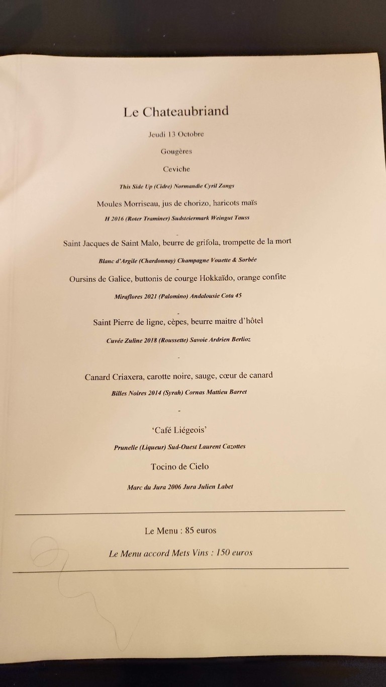 Le Châteaubriand menu 1