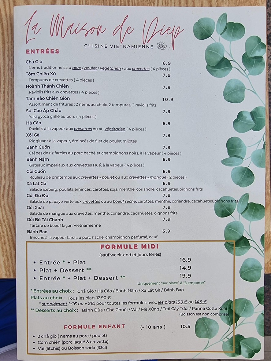 La Maison de Diep menu 1