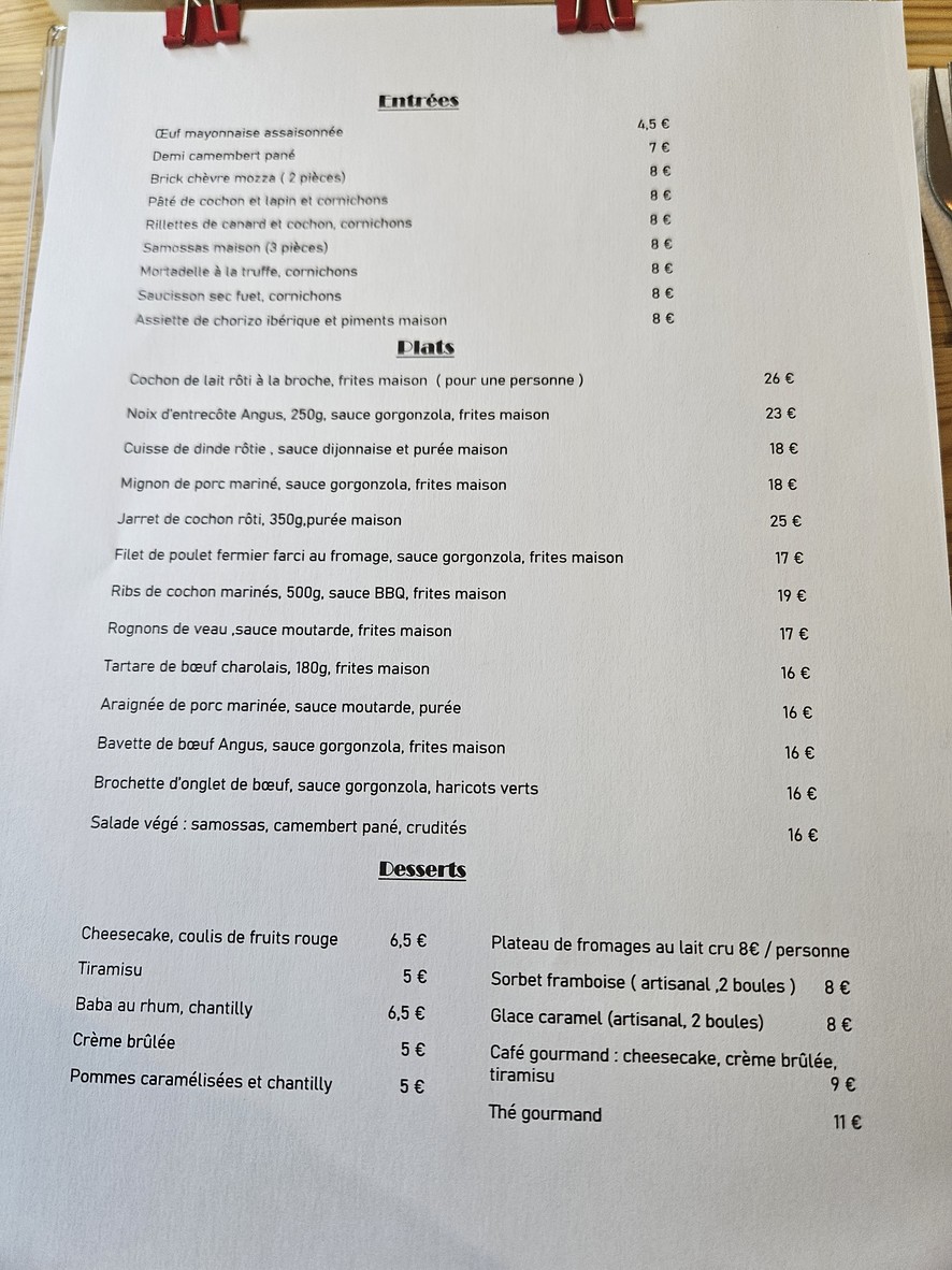 Au Cochon Volant menu 1