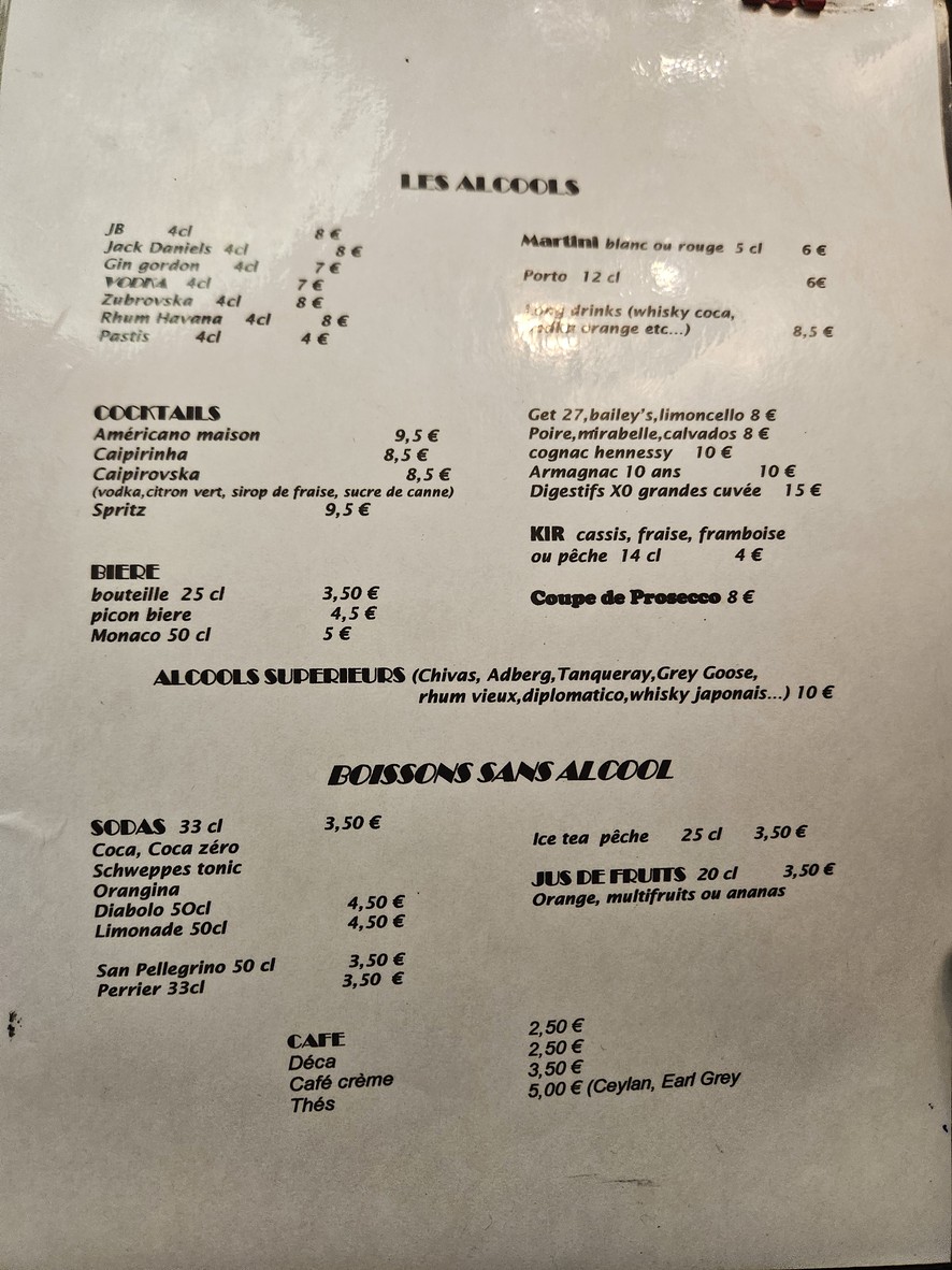 Au Cochon Volant menu 2